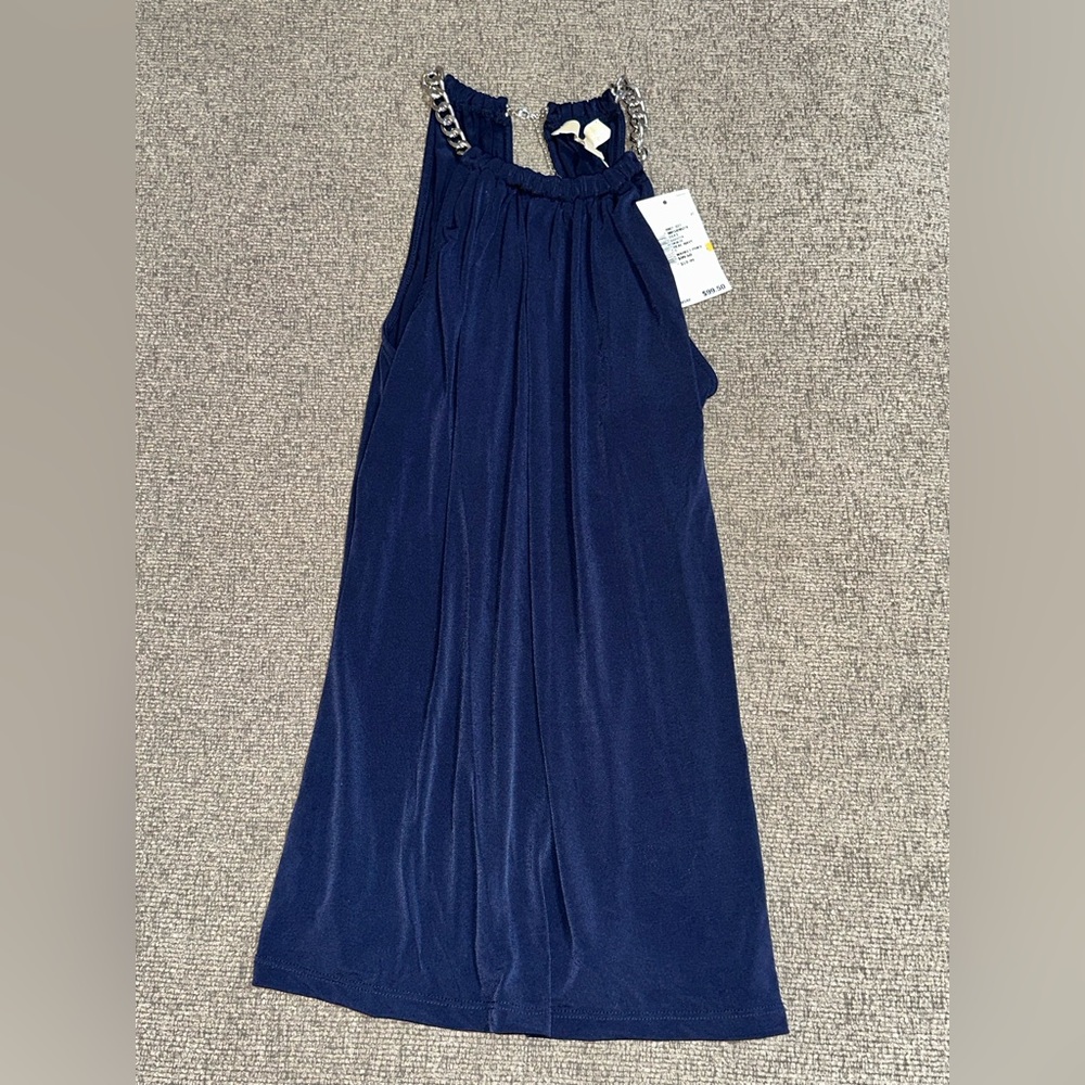 Michael Kors Navy & Silver Chain Detailed Halter Top